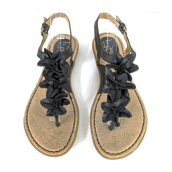 B.O.C. Born Concepts 8M Black Leather Slingback Flat Thong Sandals Flower Flats - Picture 1 of 15